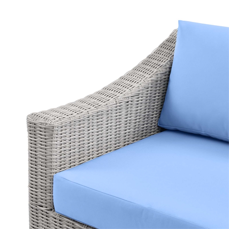 Modway Conway Rattan & Fabric Outdoor Patio Left-Arm Chair in Gray/Light Blue