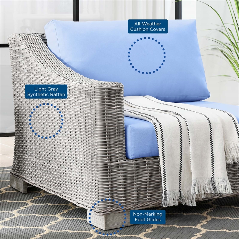 Modway Conway Rattan & Fabric Outdoor Patio Left-Arm Chair in Gray/Light Blue