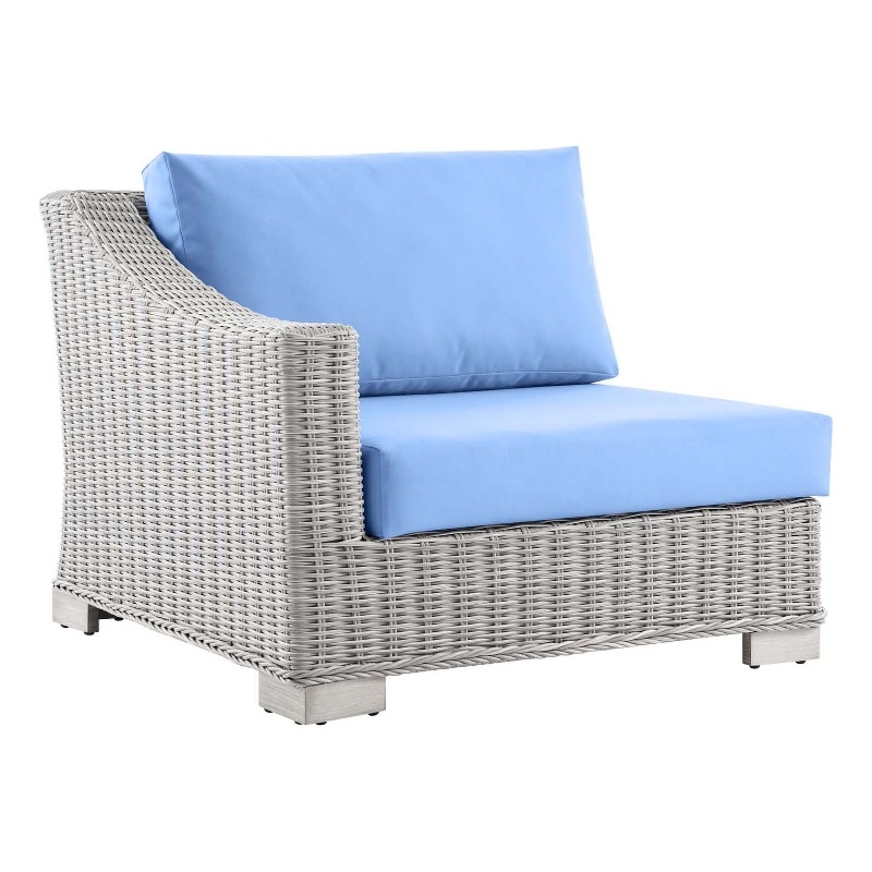 Modway Conway Rattan & Fabric Outdoor Patio Left-Arm Chair in Gray/Light Blue
