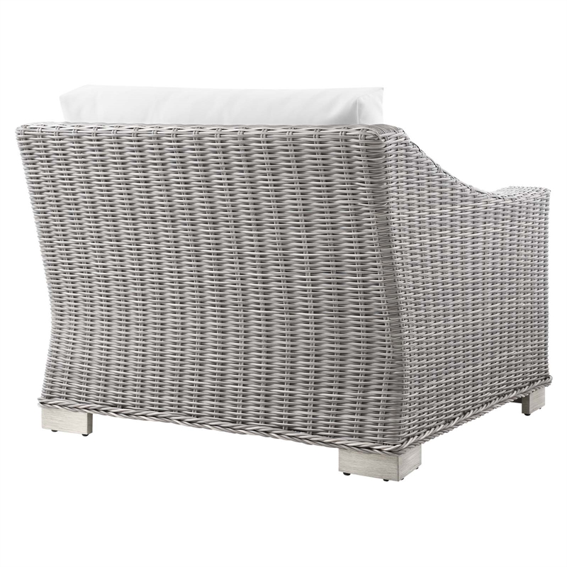 Modway Conway Rattan & Fabric Outdoor Patio Left-Arm Chair in Light Gray/White