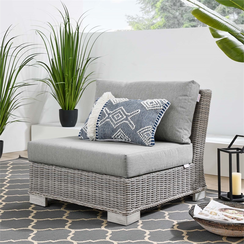 Modway Conway Rattan & Fabric Outdoor Patio Armless Chair in Light Gray