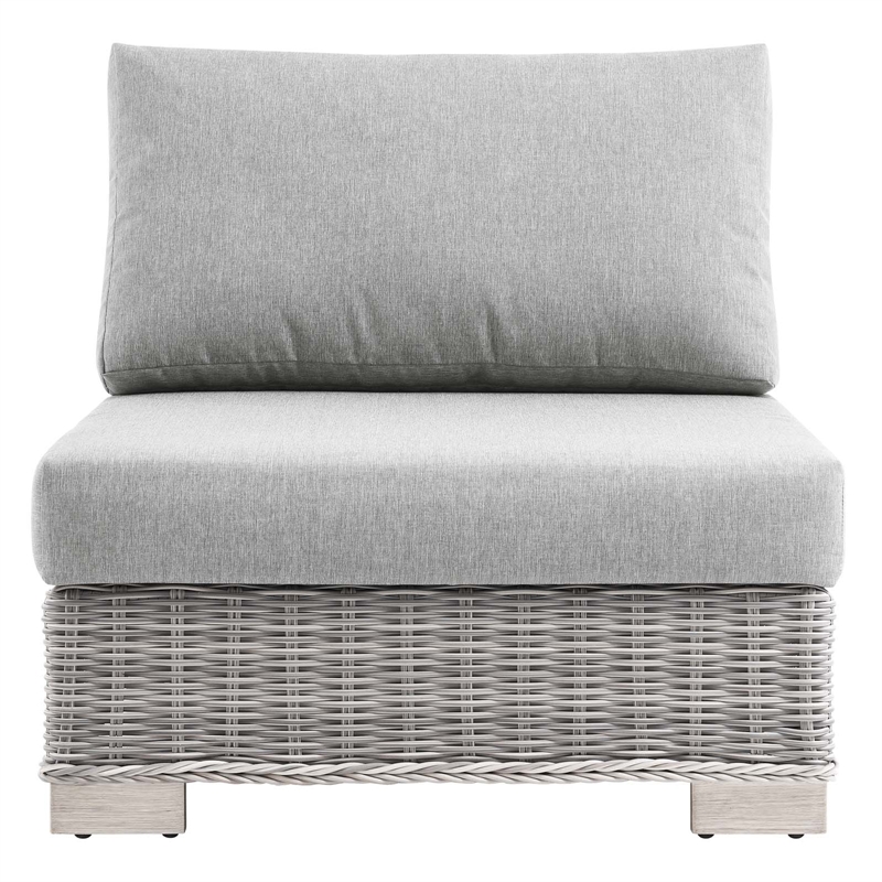 Modway Conway Rattan & Fabric Outdoor Patio Armless Chair in Light Gray