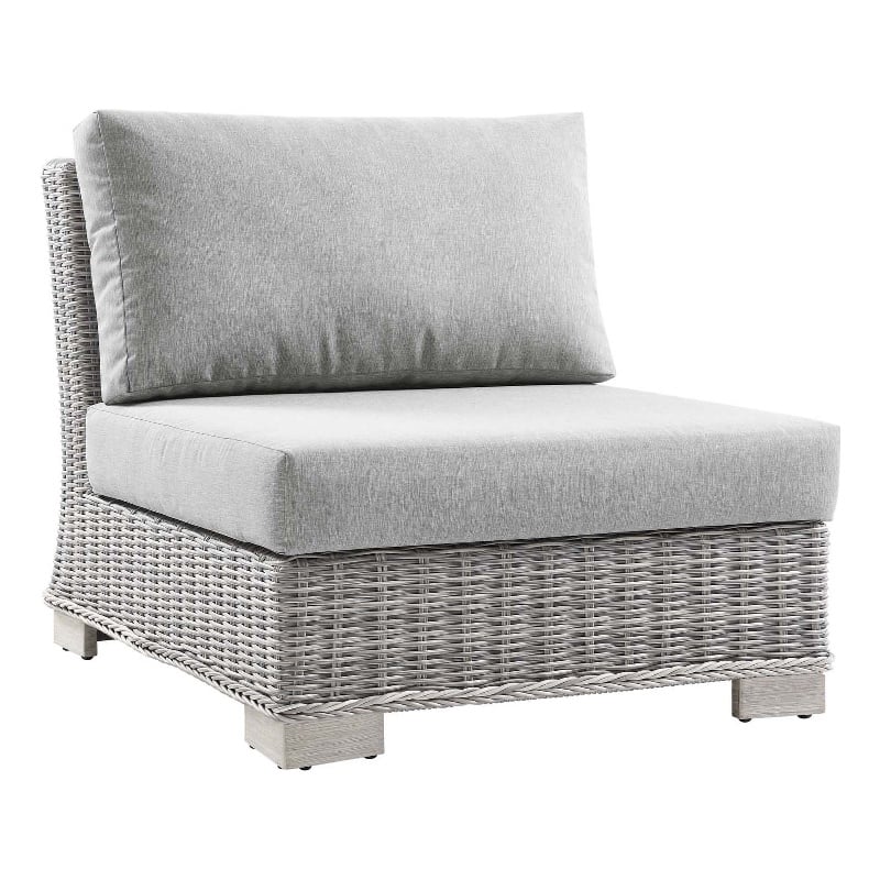 Modway Conway Rattan & Fabric Outdoor Patio Armless Chair in Light Gray
