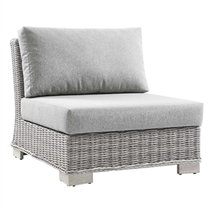modway conway rattan & fabric outdoor patio armless chair in light gray