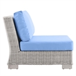 Modway Conway Rattan & Fabric Outdoor Patio Armless Chair in Gray/Light Blue