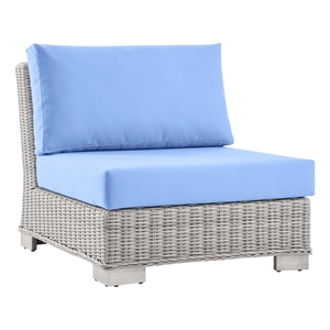 modway conway rattan & fabric outdoor patio armless chair in gray/light blue
