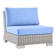 Modway Conway Rattan & Fabric Outdoor Patio Armless Chair in Gray/Light Blue