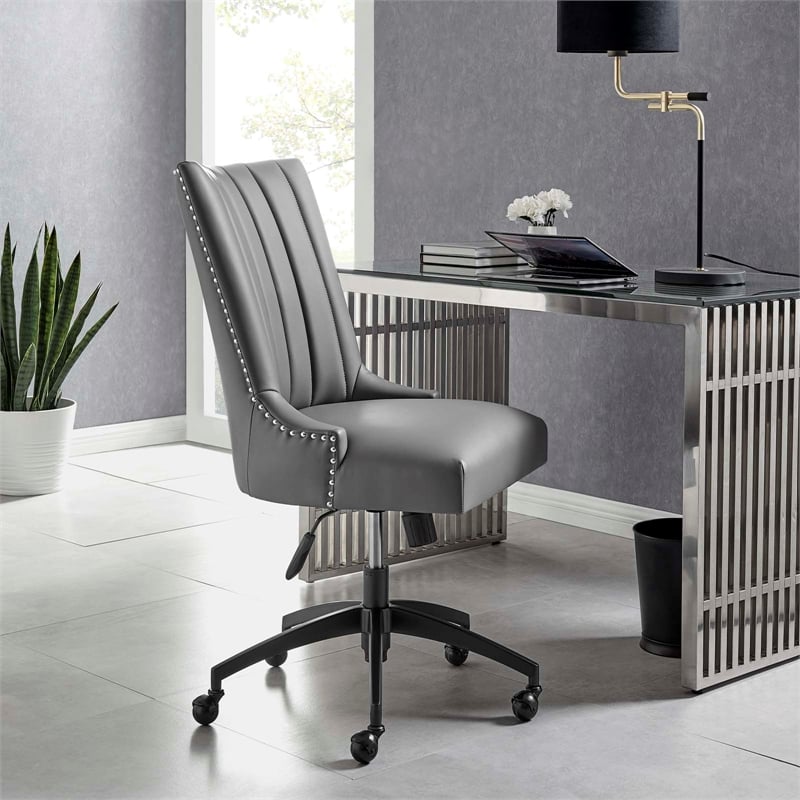 Modway Empower Tufted Faux Leather Swivel Office Chair in Gray & Black