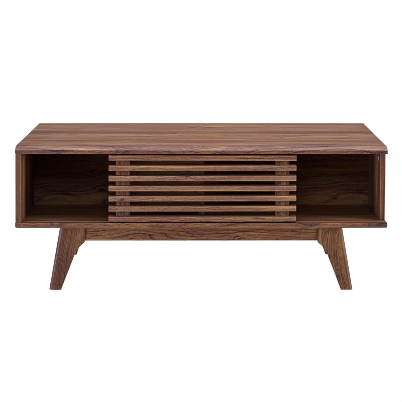 Modway Render Wood Coffee Table with Sliding Door in Walnut Finish