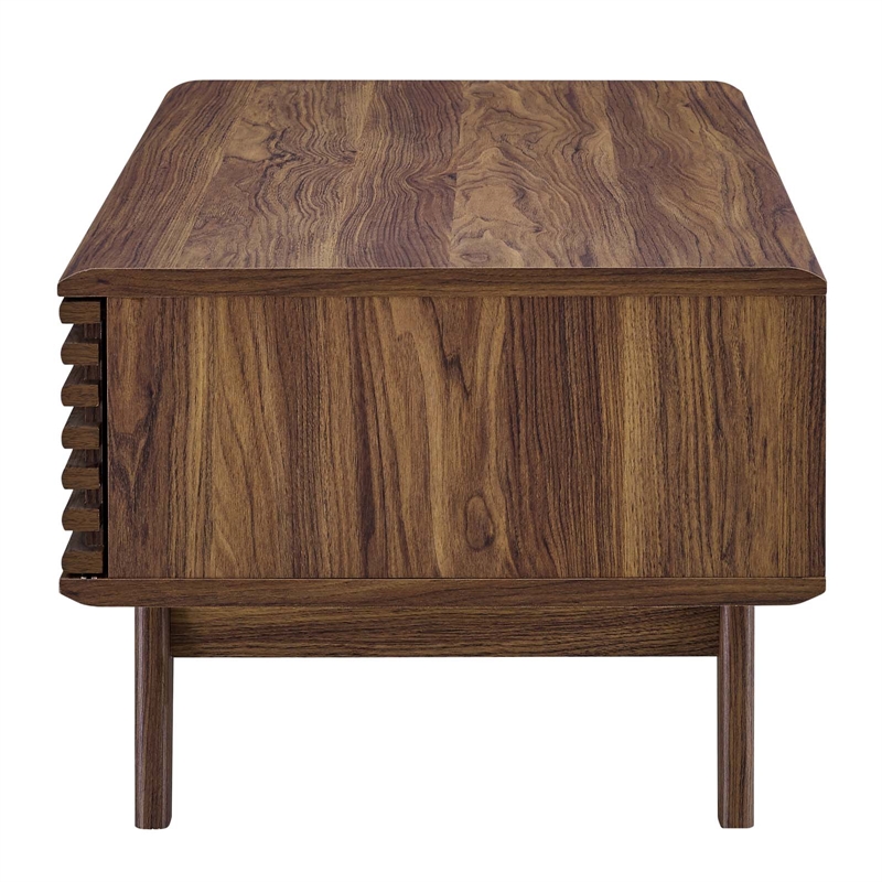 Modway Render Wood Coffee Table with Sliding Door in Walnut Finish