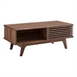 Modway Render Wood Coffee Table with Sliding Door in Walnut Finish