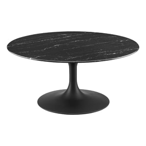 Modway Lippa 36&quot Round Modern Artificial Marble & Wood Coffee Table in Black