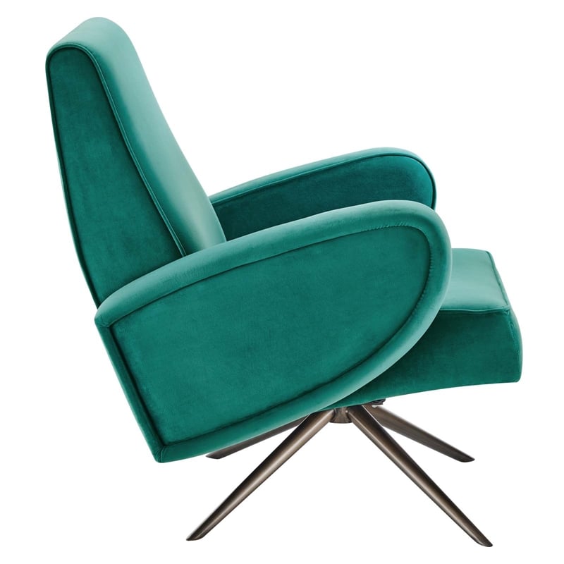 Modway Superior Modern Performance Velvet Swivel Chair in Teal Blue