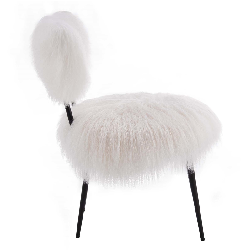Modway Skylar Modern Upholstered Sheepskin & Metal Chair in White/Black