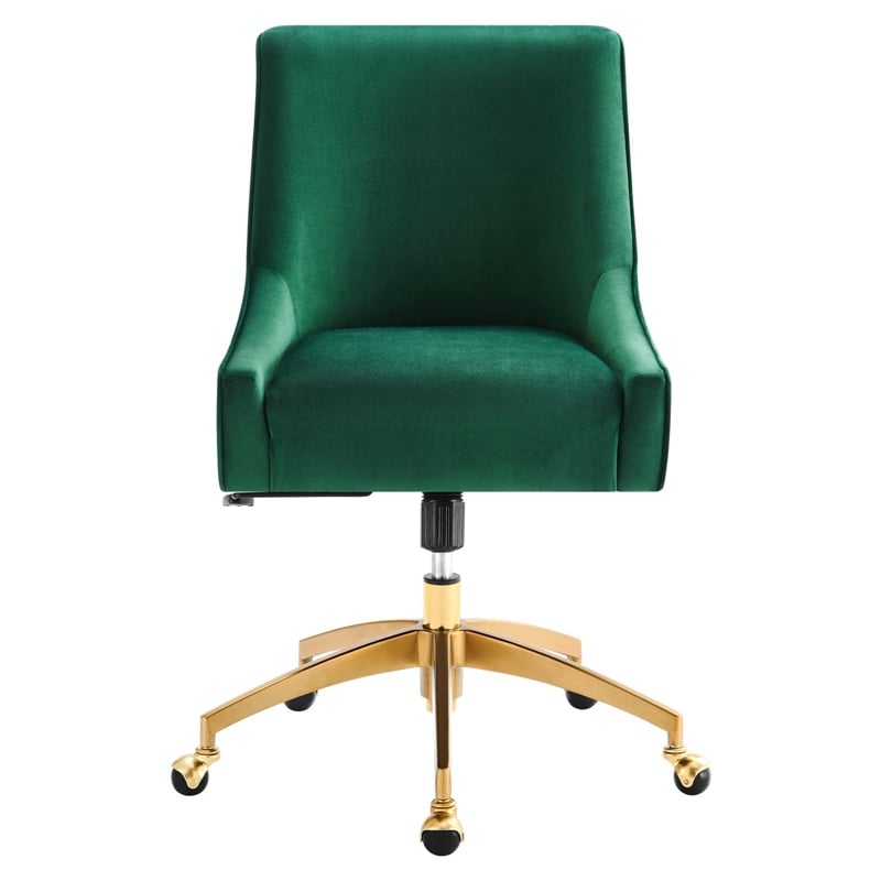 Modway Discern Modern Performance Velvet Swivel Office Chair in Green/Gold