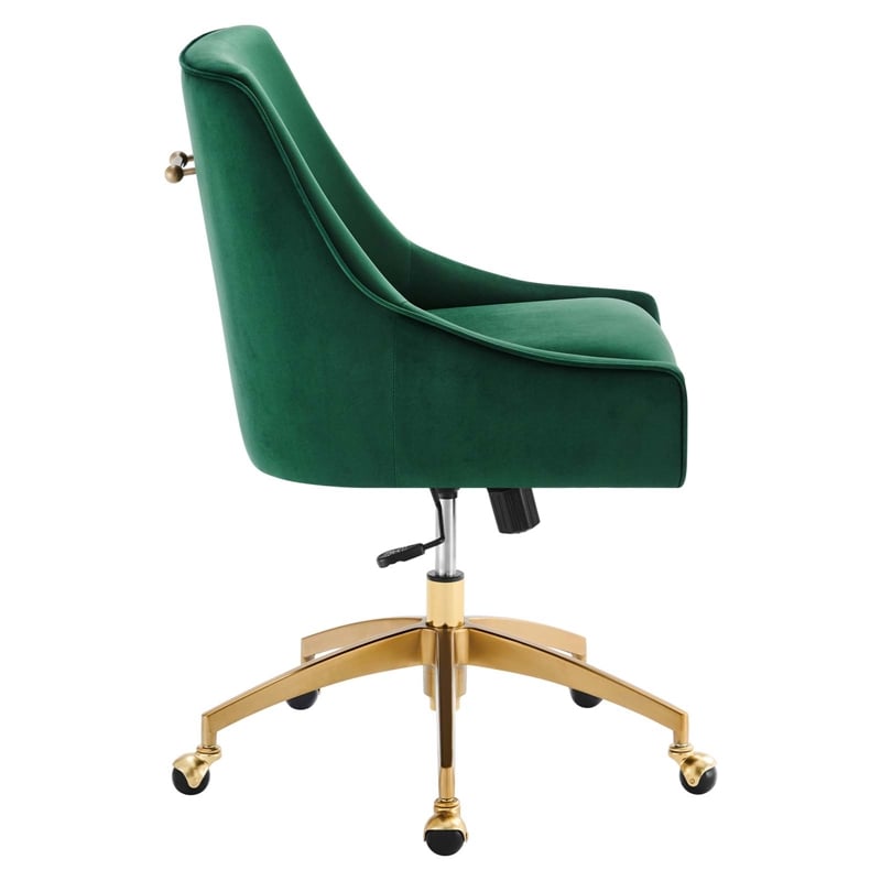Modway Discern Modern Performance Velvet Swivel Office Chair in Green/Gold