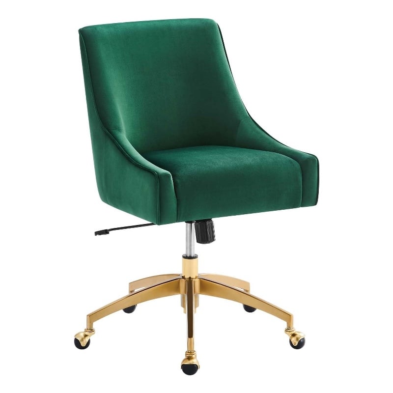 Modway Discern Modern Performance Velvet Swivel Office Chair in Green/Gold