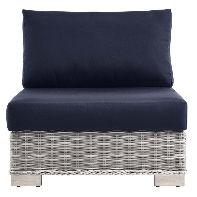 Modway Conway Rattan & Fabric Outdoor Patio Armless Chair in Light Gray/Navy