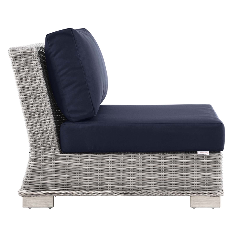 Modway Conway Rattan & Fabric Outdoor Patio Armless Chair in Light Gray/Navy