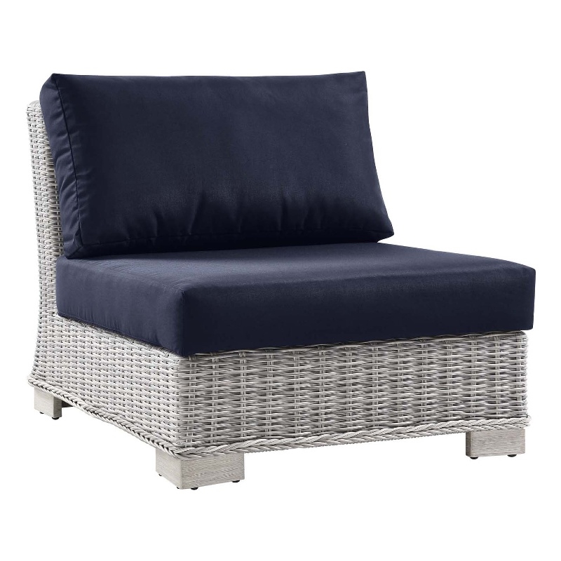 Modway Conway Rattan & Fabric Outdoor Patio Armless Chair in Light Gray/Navy