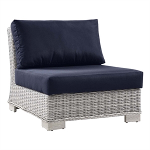 modway conway rattan & fabric outdoor patio armless chair in light gray/navy
