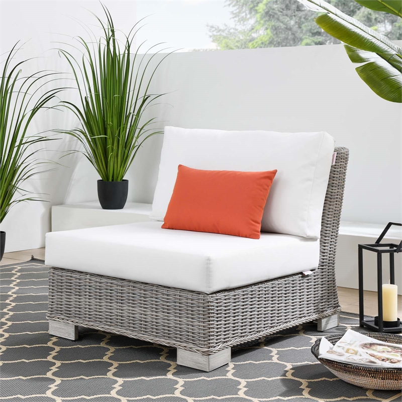 Modway Conway Rattan & Fabric Outdoor Patio Armless Chair in Light Gray/White