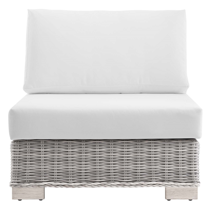 Modway Conway Rattan & Fabric Outdoor Patio Armless Chair in Light Gray/White