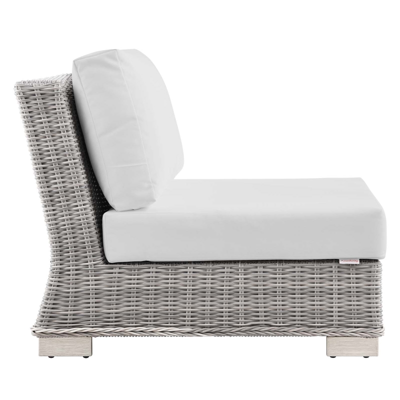 Modway Conway Rattan & Fabric Outdoor Patio Armless Chair in Light Gray/White