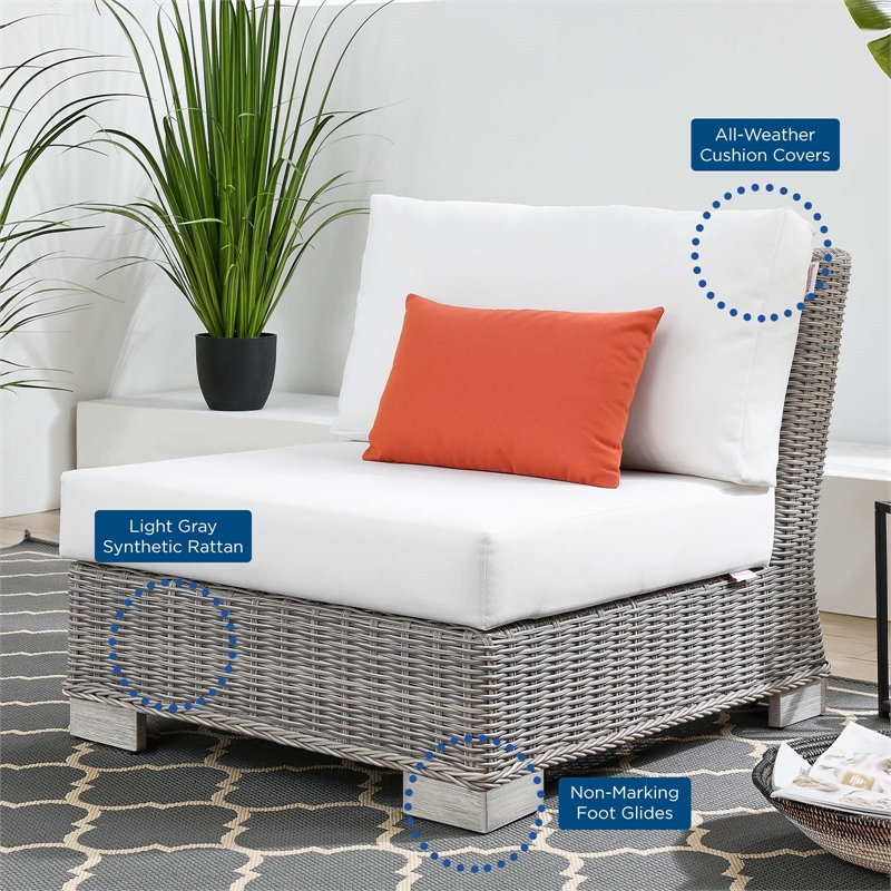 Modway Conway Rattan & Fabric Outdoor Patio Armless Chair in Light Gray/White