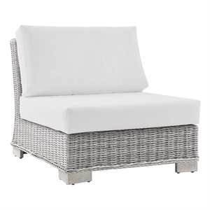 modway conway rattan & fabric outdoor patio armless chair in light gray/white