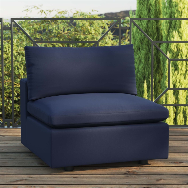 Modway Commix Modern Fabric Overstuffed Outdoor Patio Armless Chair in Navy Cymax Business