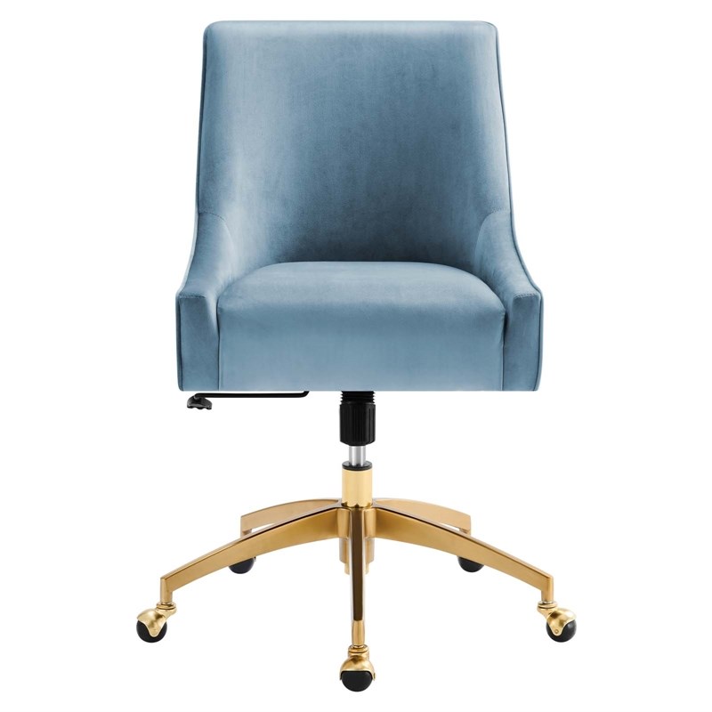 Modway Discern Modern Performance Velvet Swivel Office Chair in Light Blue