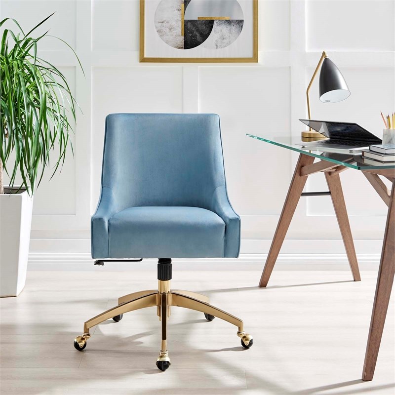 Modway Discern Modern Performance Velvet Swivel Office Chair in Light Blue