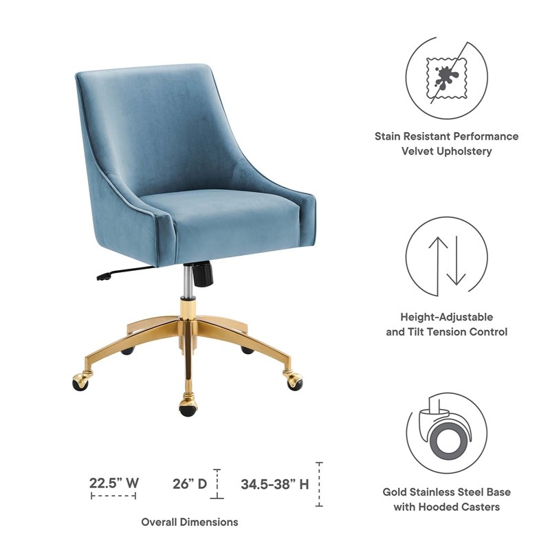 Modway Discern Modern Performance Velvet Swivel Office Chair in Light Blue