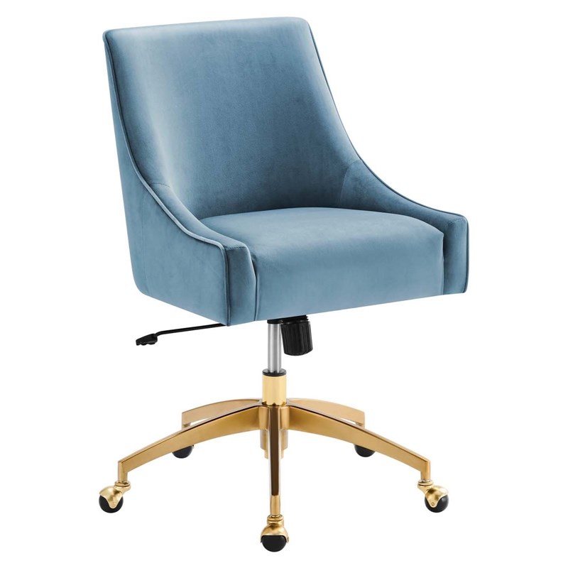 Modway Discern Modern Performance Velvet Swivel Office Chair in Light Blue