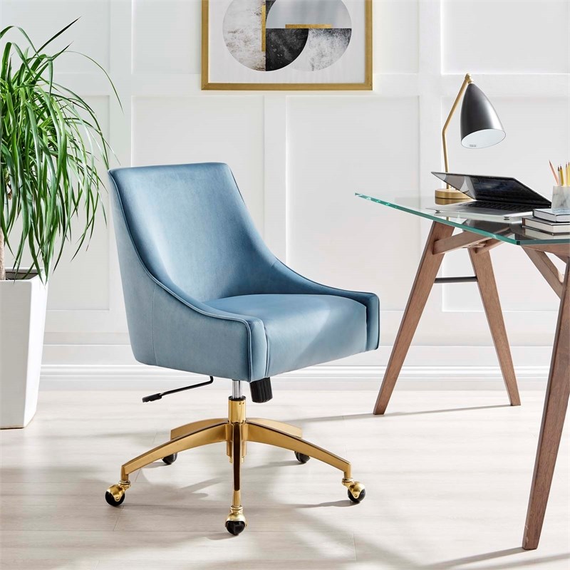 Modway Discern Modern Performance Velvet Swivel Office Chair in Light Blue