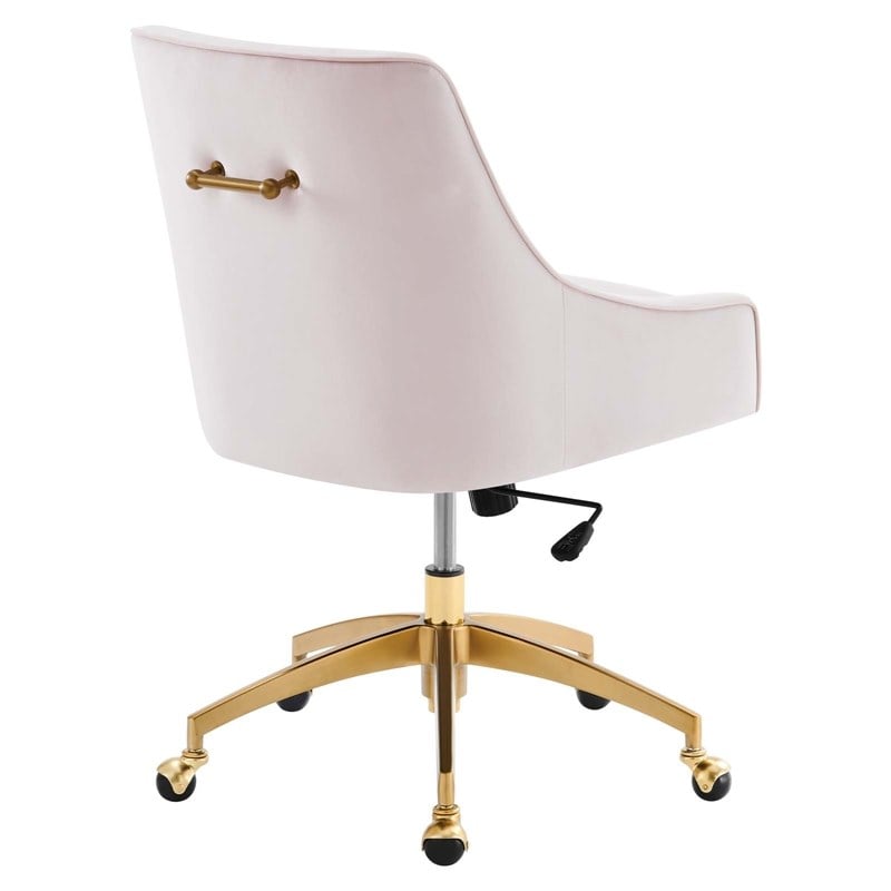 Modway Discern Modern Performance Velvet Swivel Office Chair in Pink/Gold