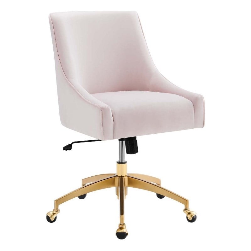 Modway Discern Modern Performance Velvet Swivel Office Chair in Pink/Gold