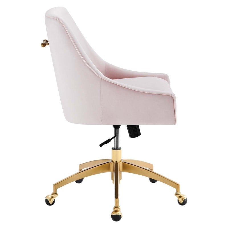 Modway Discern Modern Performance Velvet Swivel Office Chair in Pink/Gold