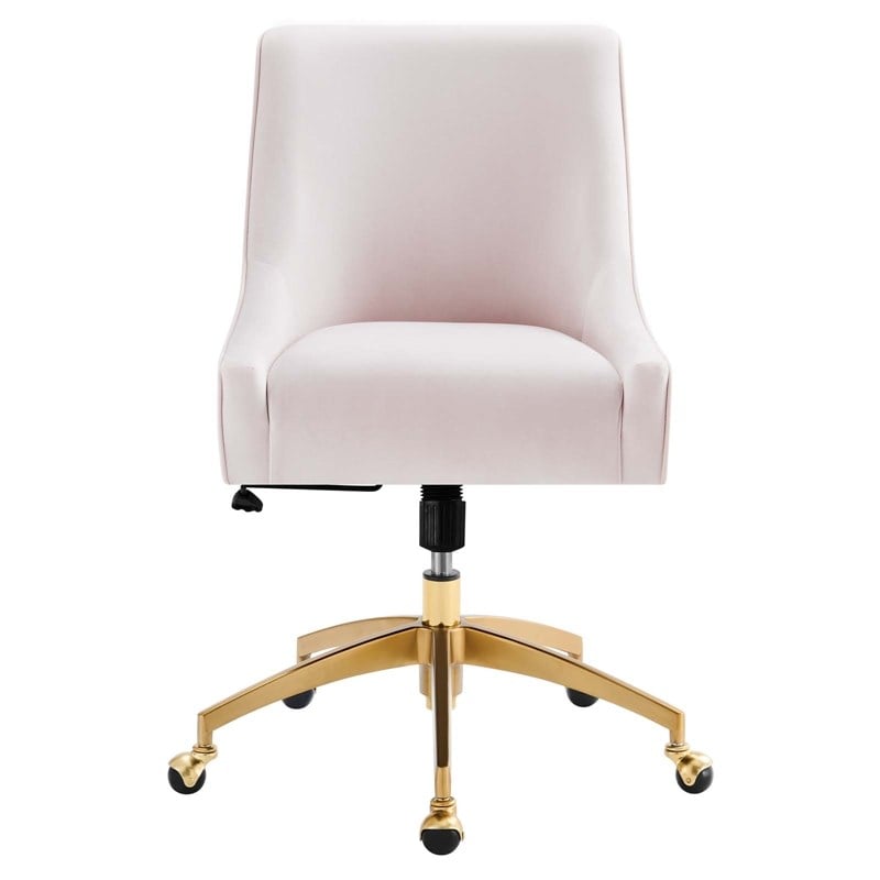 Modway Discern Modern Performance Velvet Swivel Office Chair in Pink/Gold