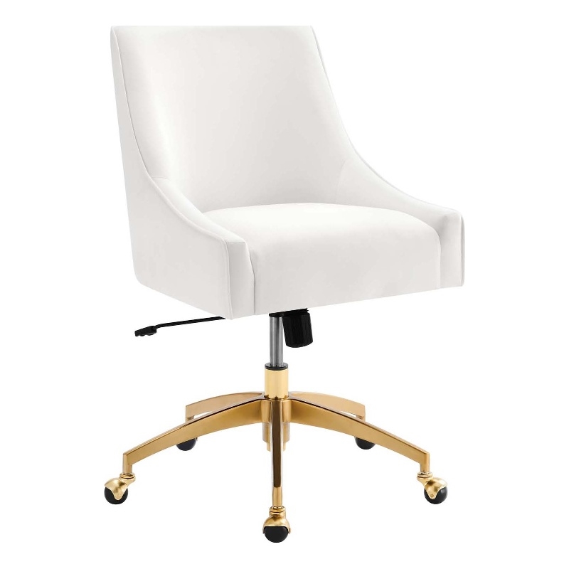 Modway Discern Modern Performance Velvet Swivel Office Chair in White/Gold