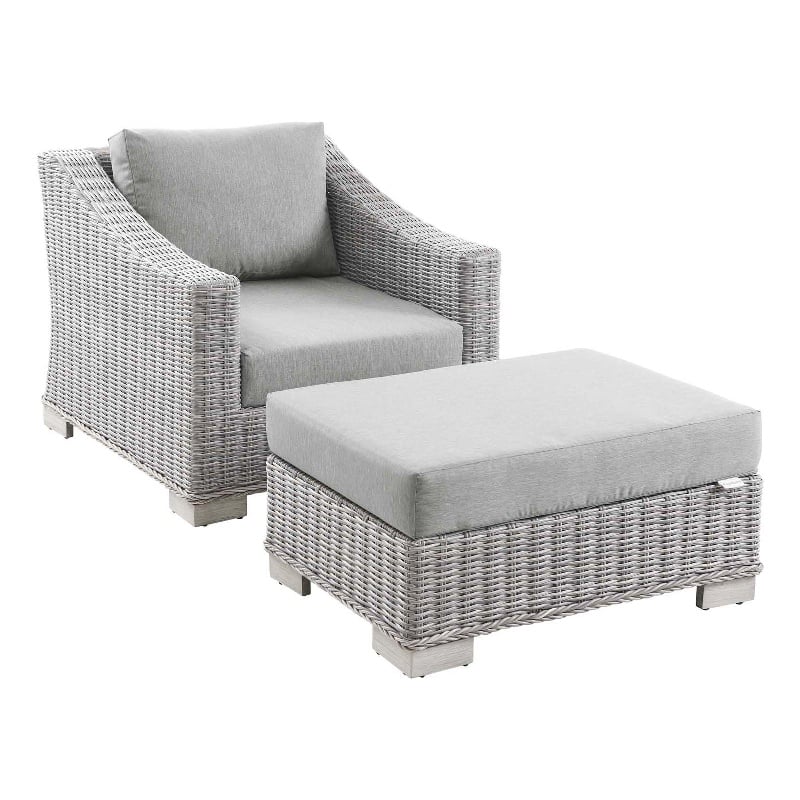 Modway Conway 2-Piece Rattan/Fabric Patio Armchair and Ottoman Set in Gray