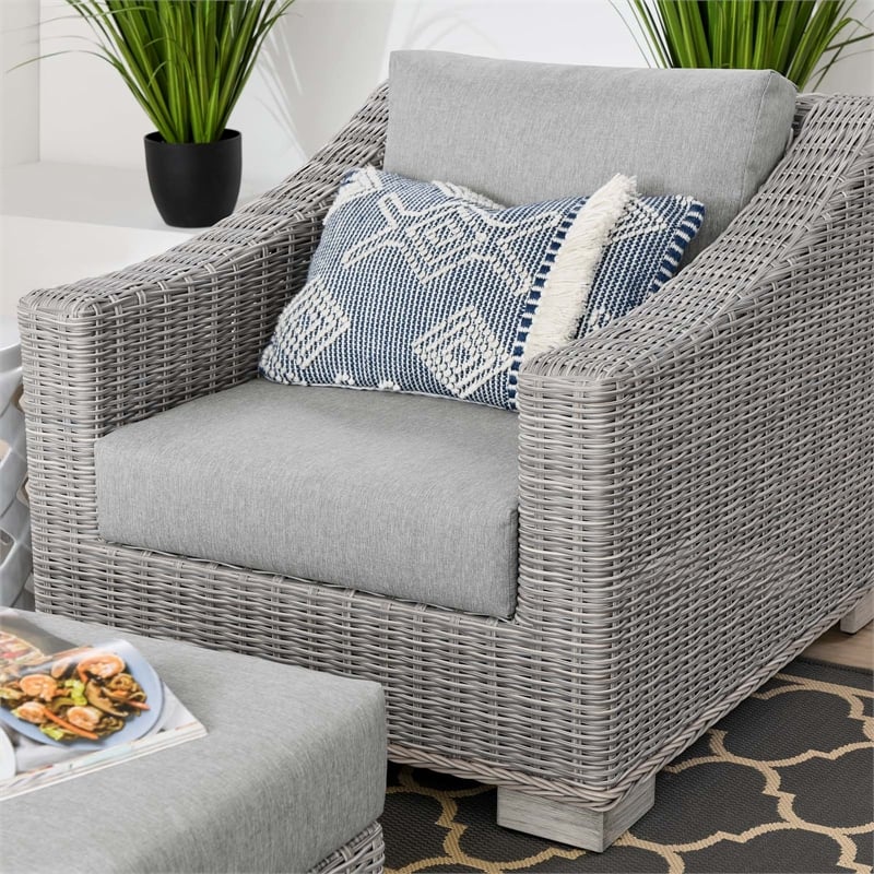 Modway Conway 2-Piece Rattan/Fabric Patio Armchair and Ottoman Set in Gray