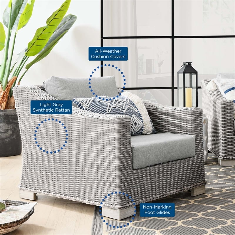 Modway Conway 2-Piece Rattan/Fabric Patio Armchair and Ottoman Set in Gray