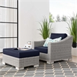 Modway Conway 2-Piece Rattan/Fabric Patio Armchair and Ottoman Set in Gray/Navy
