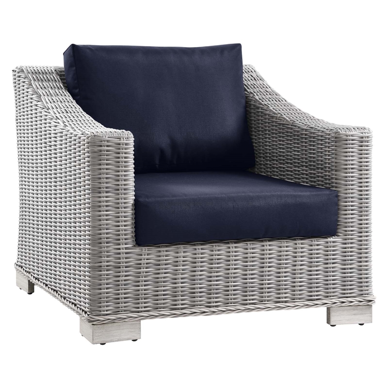 Modway Conway 2-Piece Rattan/Fabric Patio Armchair and Ottoman Set in Gray/Navy