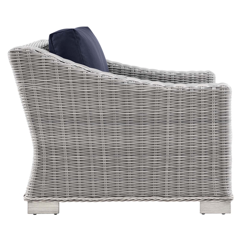 Modway Conway 2-Piece Rattan/Fabric Patio Armchair and Ottoman Set in Gray/Navy