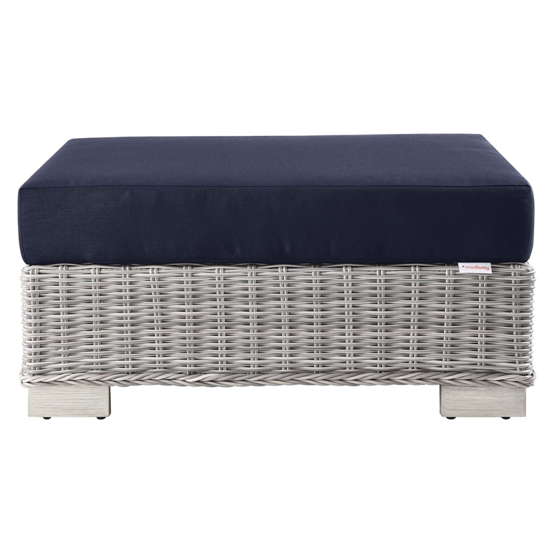 Modway Conway 2-Piece Rattan/Fabric Patio Armchair and Ottoman Set in Gray/Navy