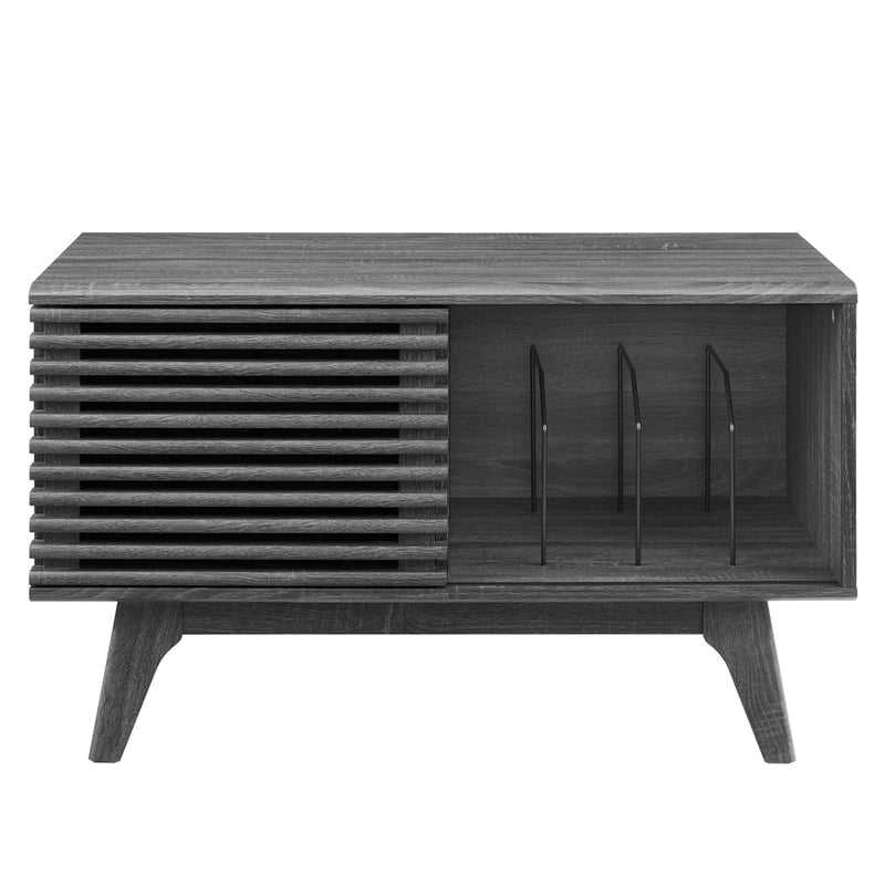 Modway Render Wood & Vinyl Record Display Stand with Sliding Door in Charcoal