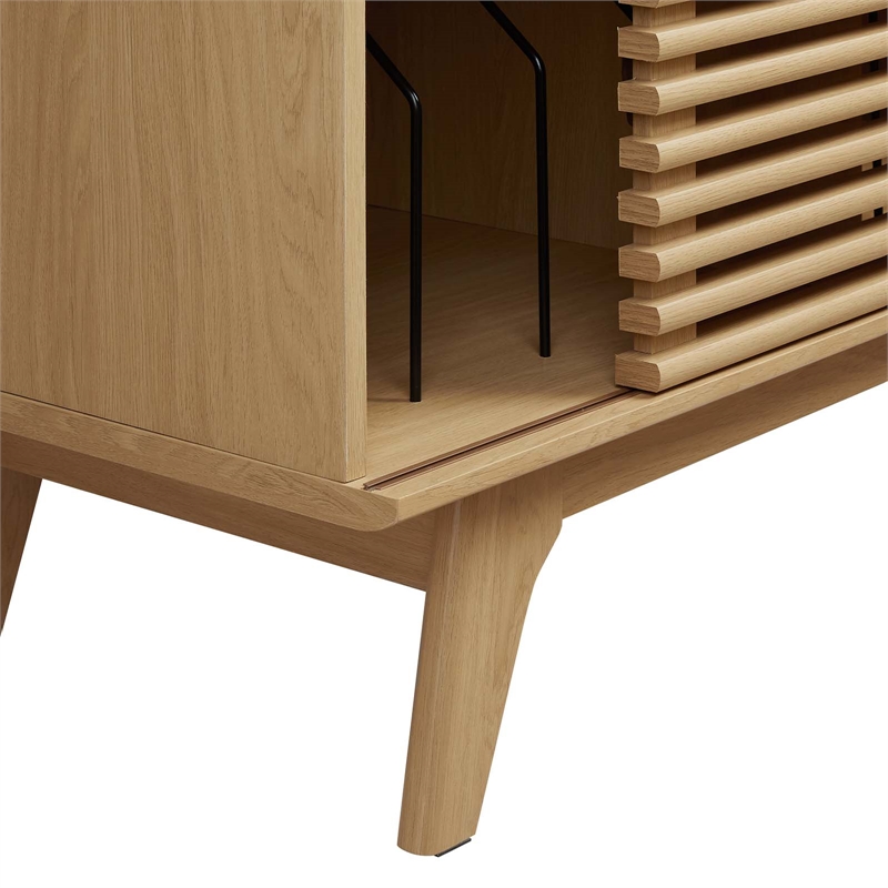 Modway Render Wood & Vinyl Record Display Stand with Sliding Door in Oak
